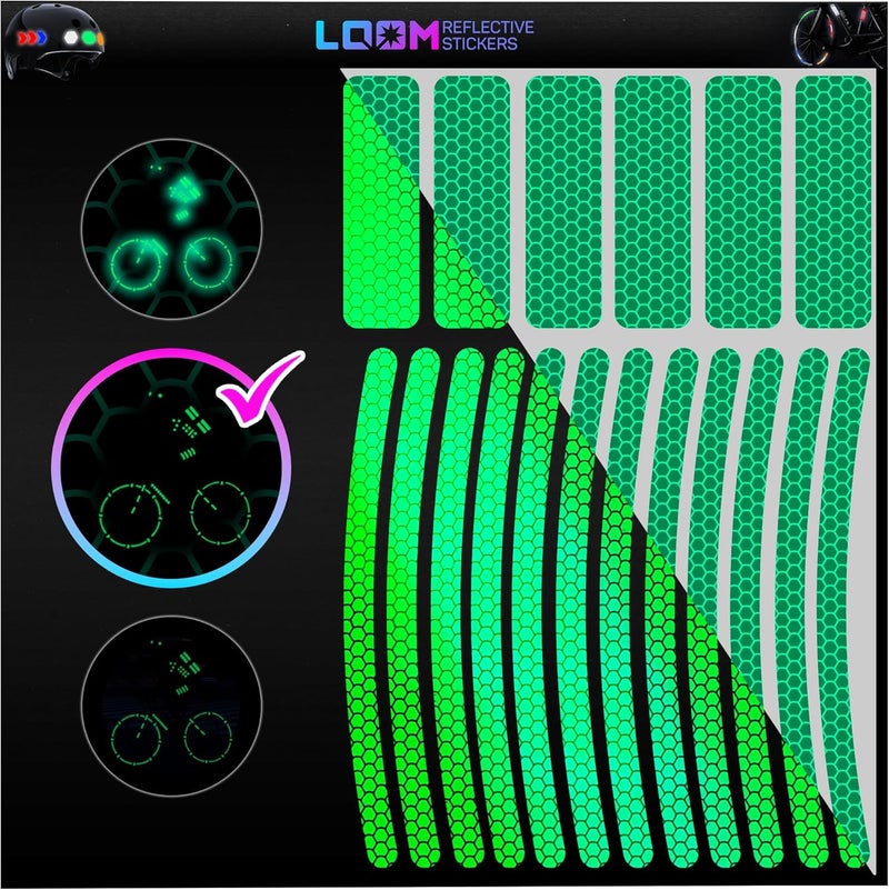 Loom Reflective Stickers for Bikes Rims | 18pc Green | Reflective Tape for Motorcycle Helmet Decals and Bike Reflectors | Hi Vis Bicycle reflectors, Mailbox Stickers - Image 1